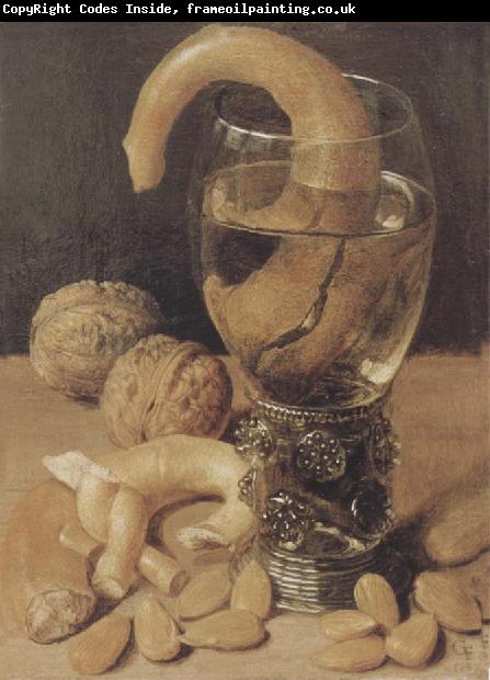 Georg Flegel Style life with wine glass and pretzel